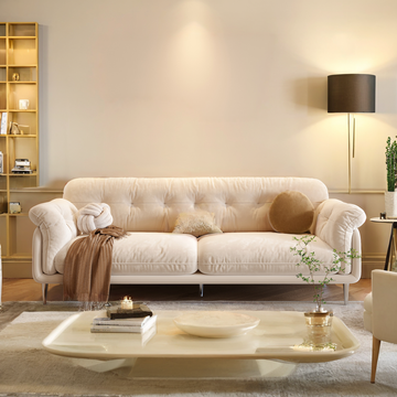 Modern White 88.98" Living room Velvet Sofa with Stainless Steel Legs